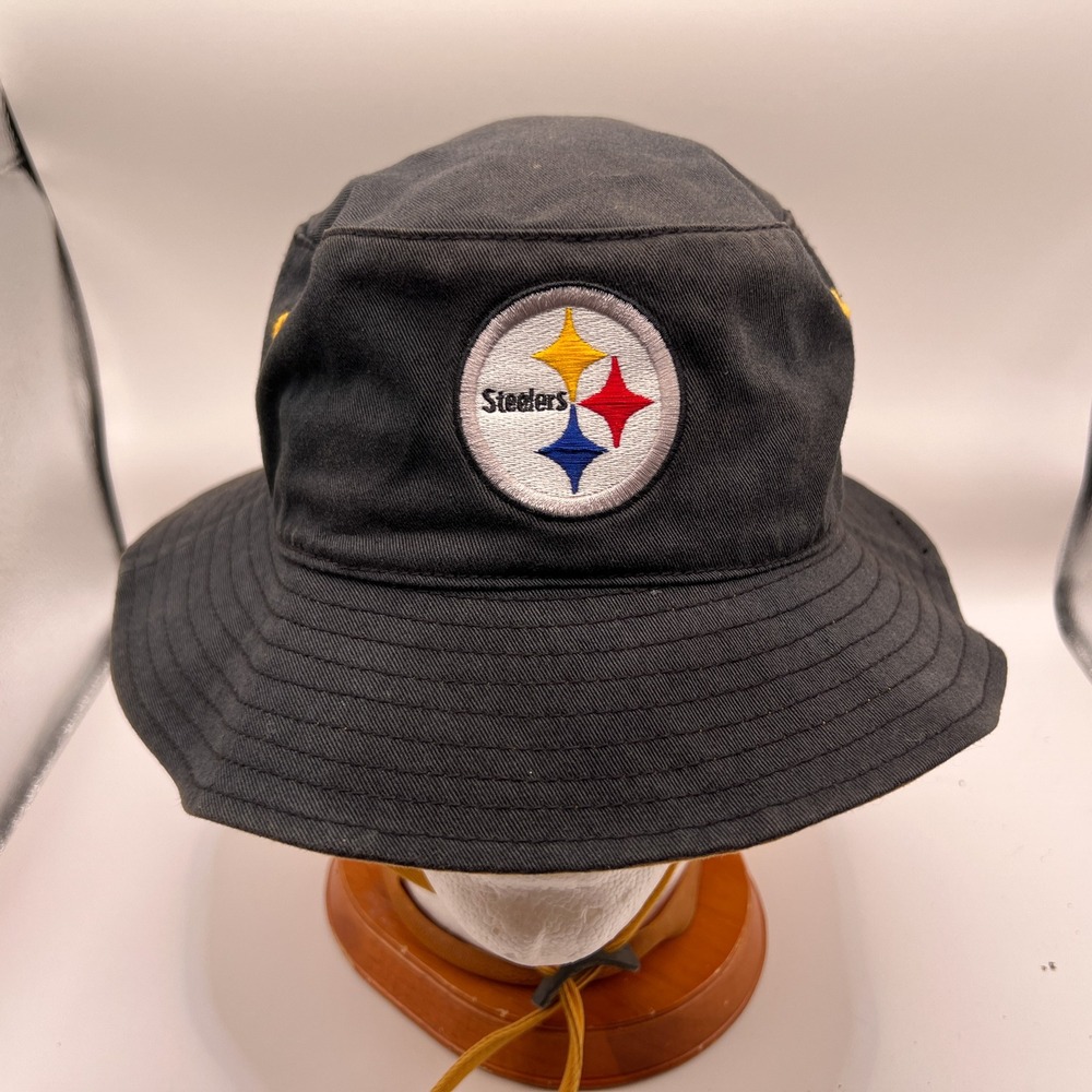47 Brand Pittsburgh Steelers Bucket Hat Black Gold NFL Adjustable Chin Strap